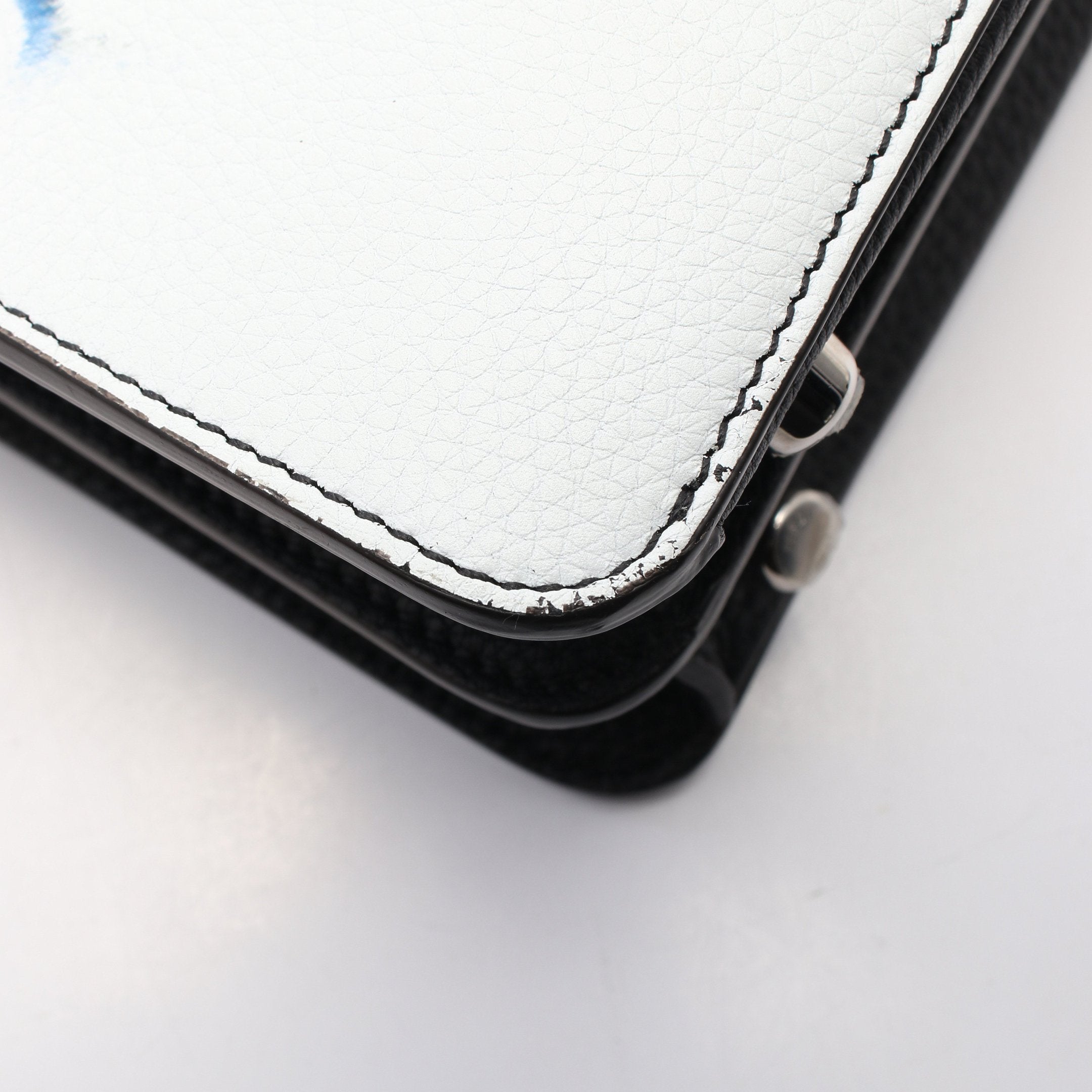 FENDI Peekaboo ISeeU Isee u X-Cross Handbag Leather Black White Blue 2WAY