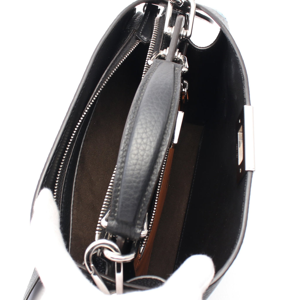 FENDI Peekaboo ISeeU Isee u X-Cross Handbag Leather Black White Blue 2WAY