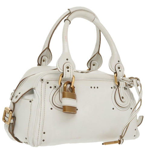 Chloe Shoulder Bag Leather White Gold Silver 96926