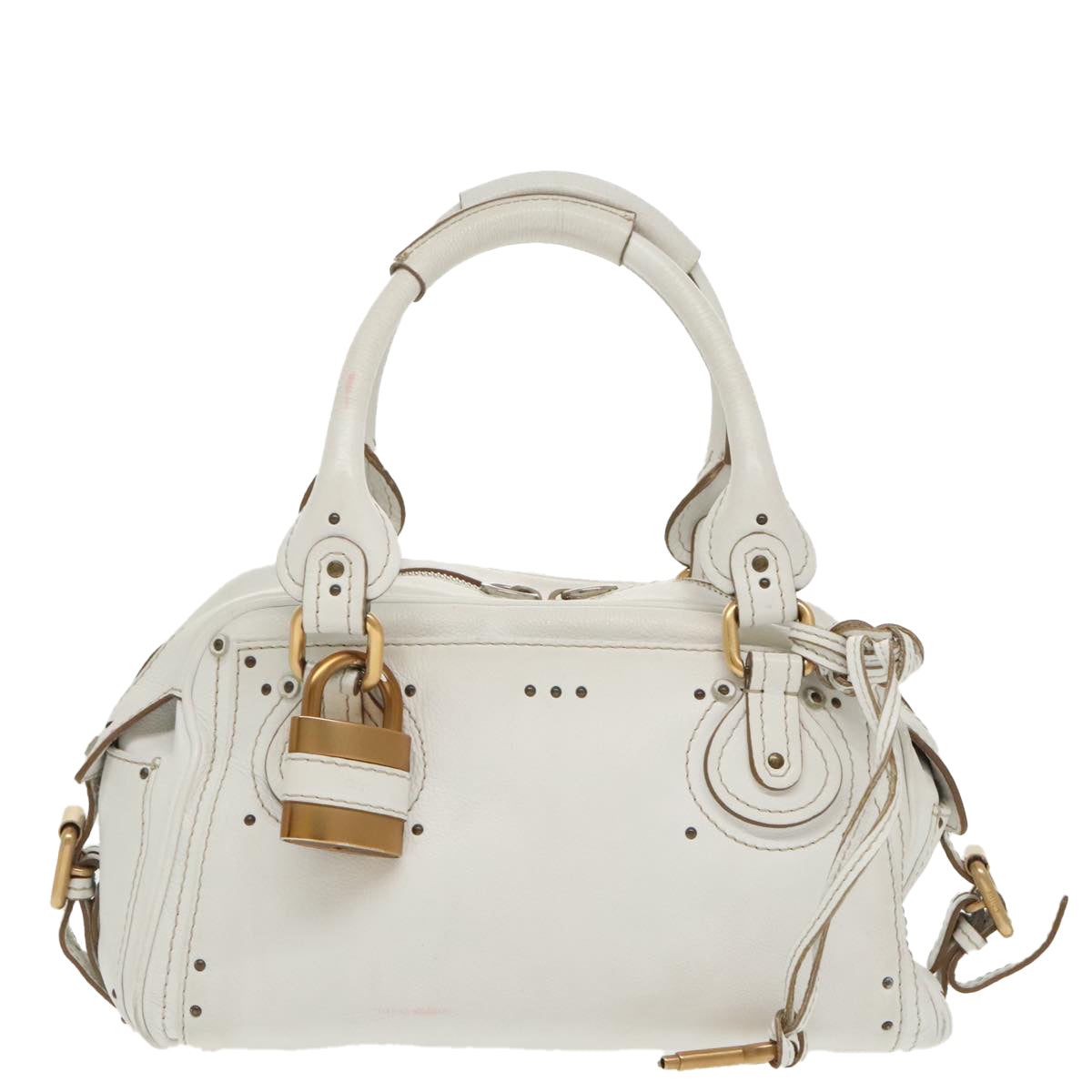 Chloe Shoulder Bag Leather White Gold Silver 96926