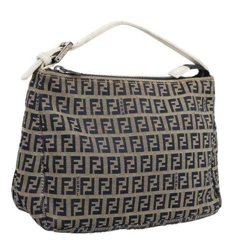 FENDI Zucchino Canvas Hand Bag Navy Silver96939