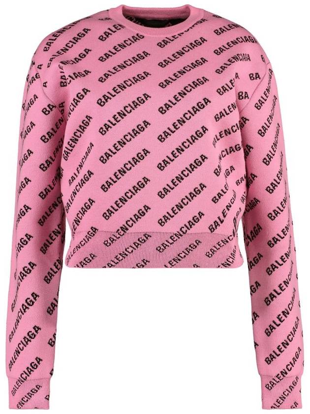 Balenciaga Mini All-Over Logo Knit Top Pink