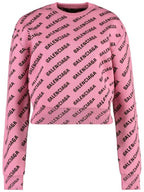 Balenciaga Mini All-Over Logo Knit Top Pink