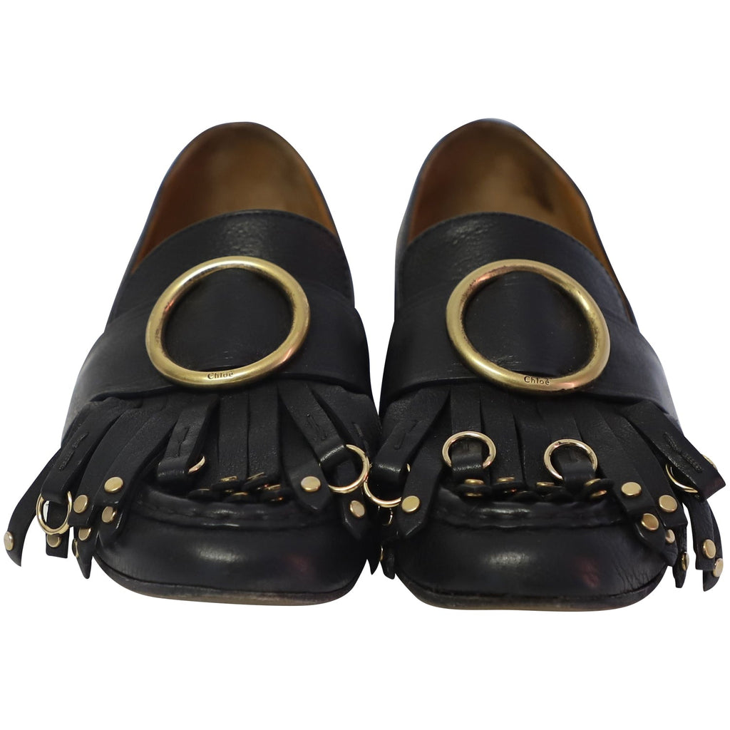 Chloe Olly Fringe Loafers in Black Leather