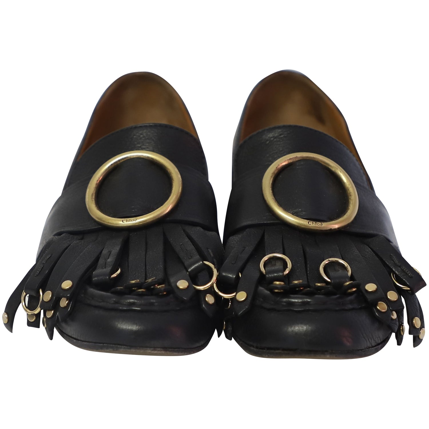 Chloe Olly Fringe Loafers in Black Leather