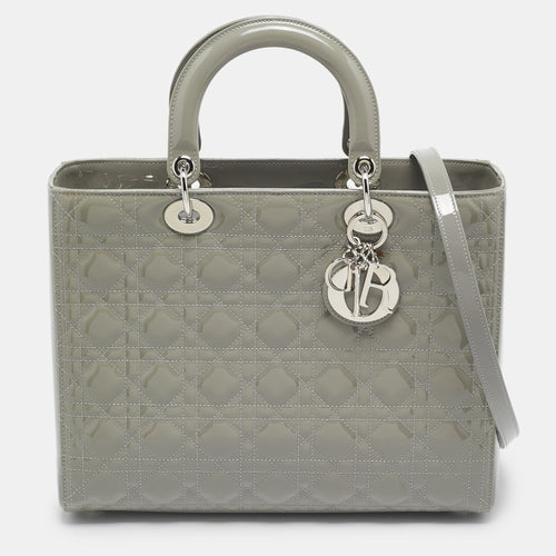 Dior Grey Cannage Patent Leather Large Lady Tote