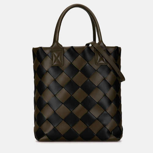 Bottega Veneta Khaki Brown Tone Intrecciato Leather Maxi Cabat 30 Satchel Bag