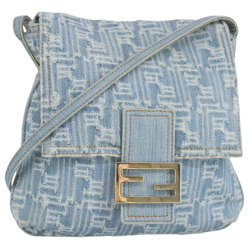 FENDI Zucca Canvas Shoulder Bag Denim Blue Gold97001