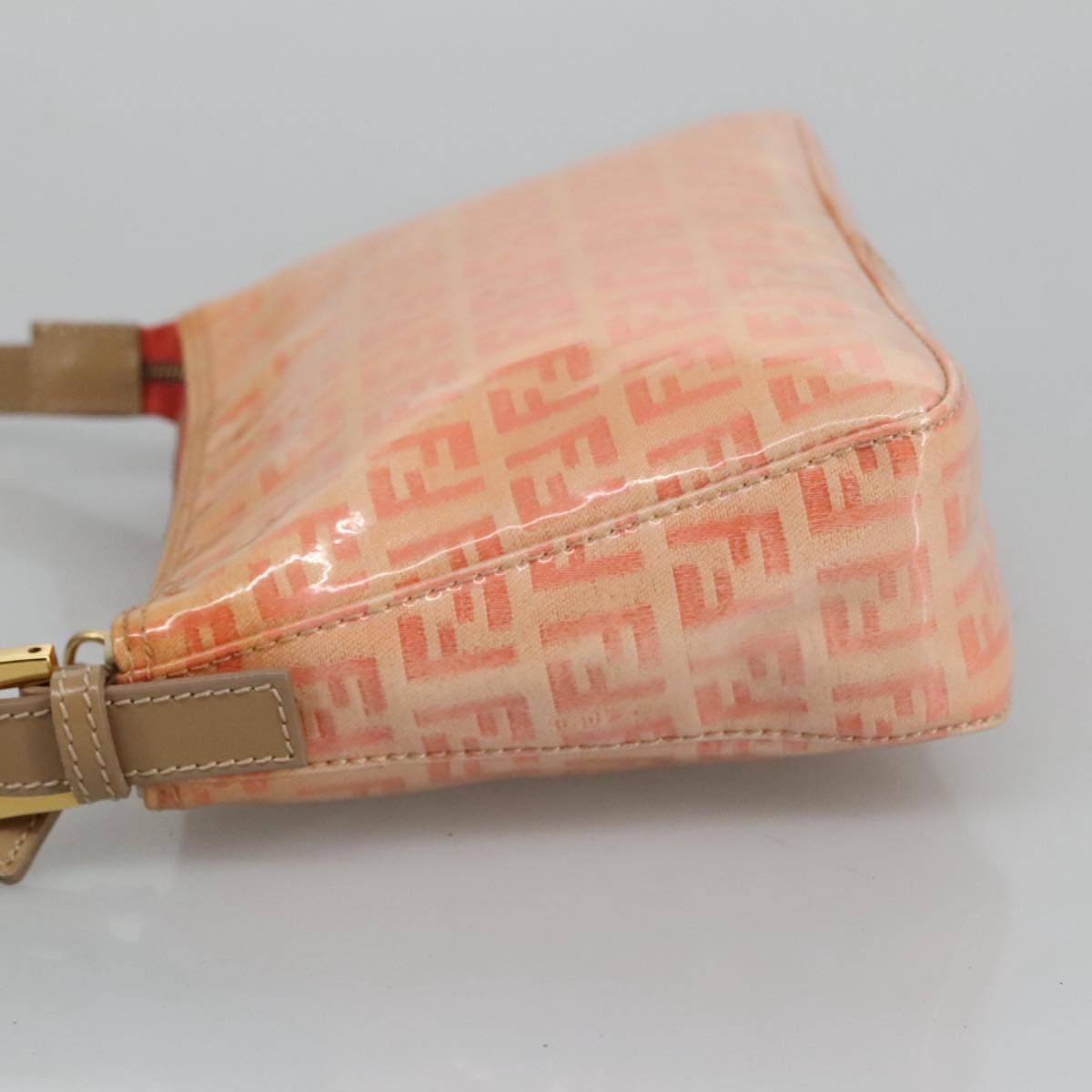 FENDI Zucchino Canvas Hand Bag Enamel Orange Gold97013