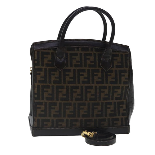 FENDI Zucca Canvas Hand Bag 2way Brown Black gold97106
