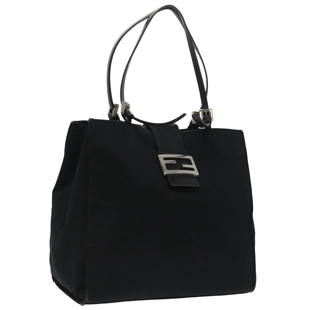 FENDI Mamma Baguette Tote Bag Nylon Leather Black Silver97258