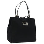 FENDI Mamma Baguette Tote Bag Nylon Leather Black Silver97258