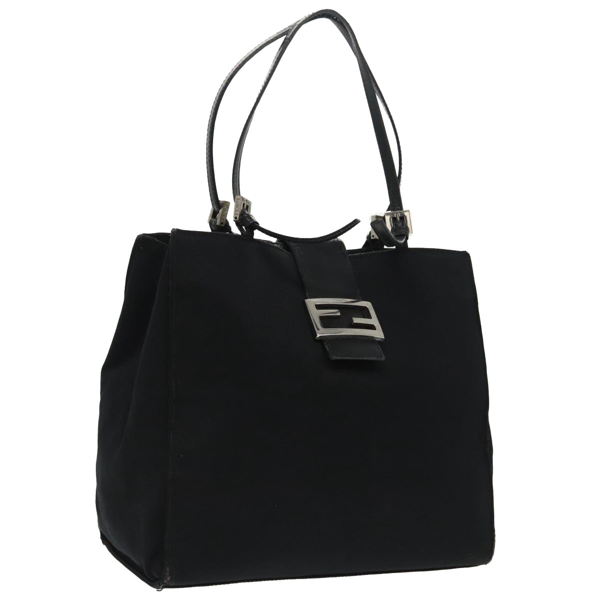 FENDI Mamma Baguette Tote Bag Nylon Leather Black Silver97258