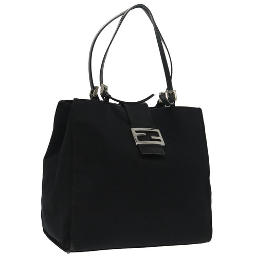 FENDI Mamma Baguette Tote Bag Nylon Leather Black Silver97258
