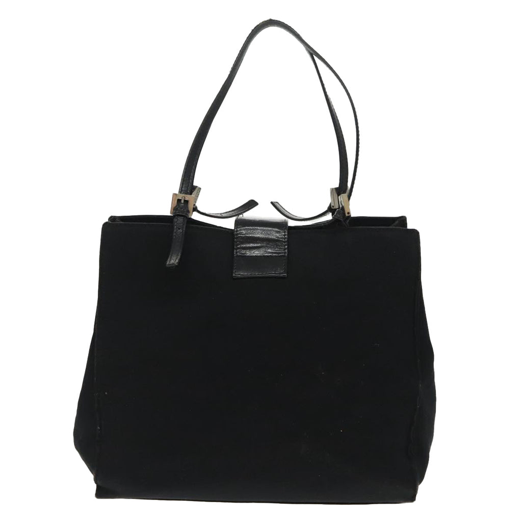 FENDI Mamma Baguette Tote Bag Nylon Leather Black Silver97258