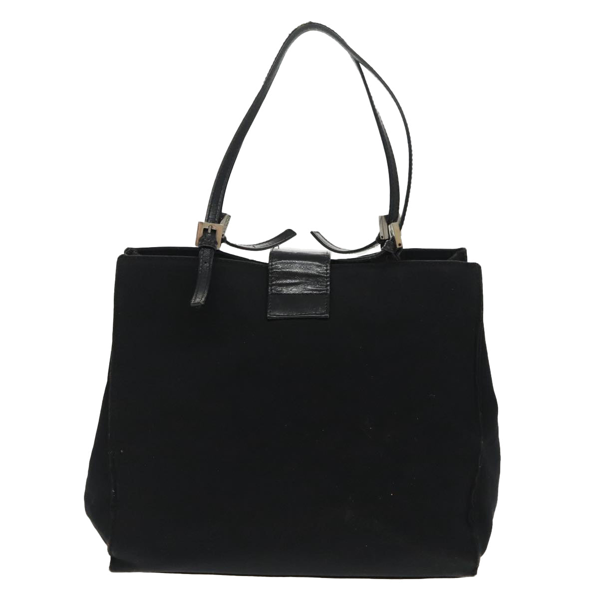 FENDI Mamma Baguette Tote Bag Nylon Leather Black Silver97258