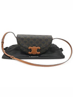 CELINE 111232DNK 04LU Triomphe Canvas Tan Calfskin Besace Shoulder Cross Bag