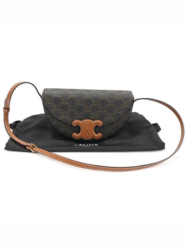 CELINE 111232DNK 04LU Triomphe Canvas Tan Calfskin Besace Shoulder Cross Bag
