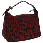 FENDI Zucchino Canvas Hand Bag Red Silver97411
