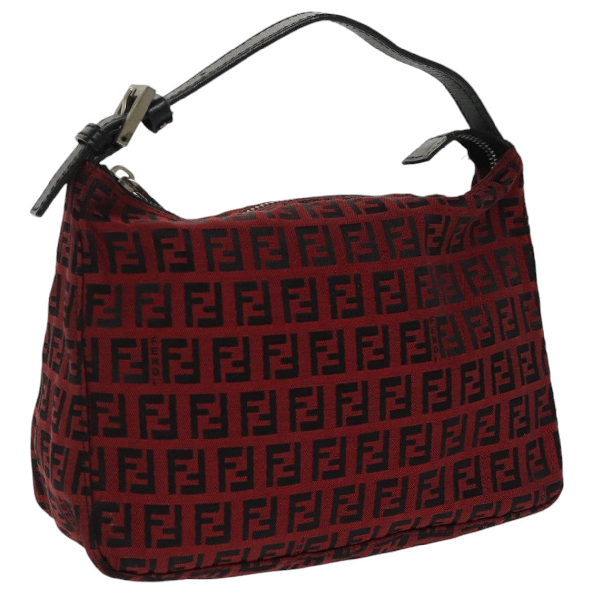 FENDI Zucchino Canvas Hand Bag Red Silver97411