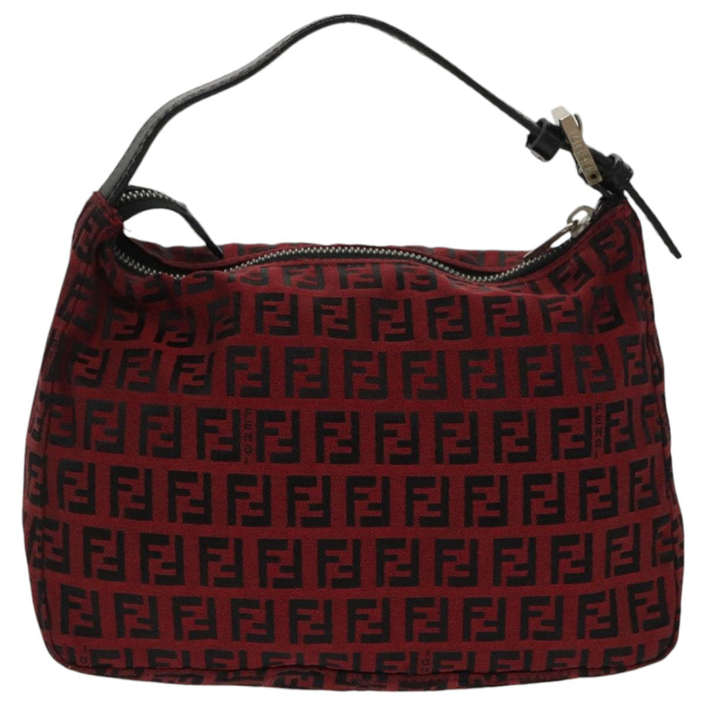 FENDI Zucchino Canvas Hand Bag Red Silver97411