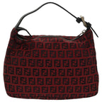 FENDI Zucchino Canvas Hand Bag Red Silver97411