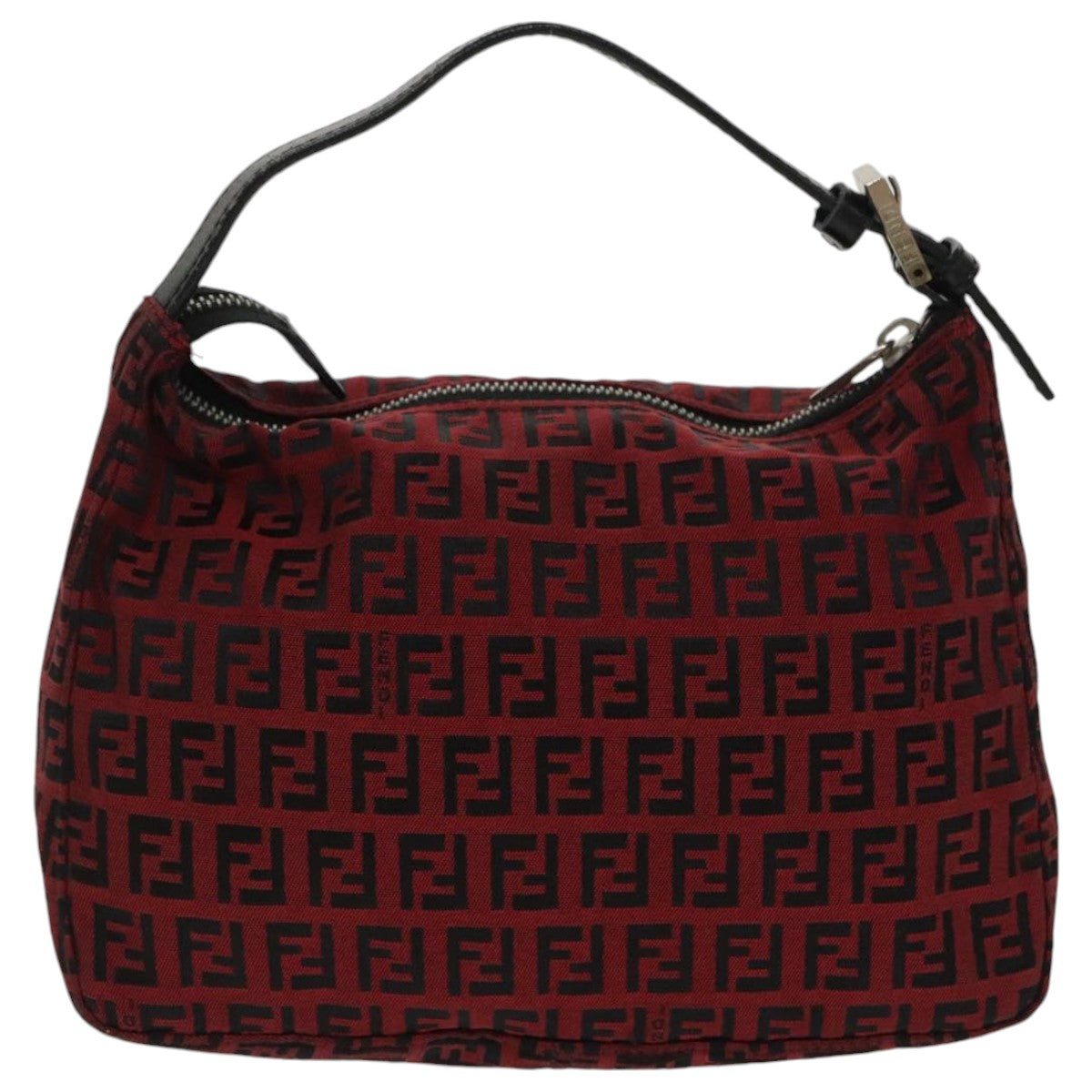 FENDI Zucchino Canvas Hand Bag Red Silver97411