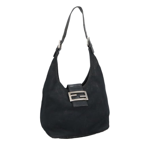 FENDI Mamma Baguette Shoulder Bag Nylon Leather Black Silver97412