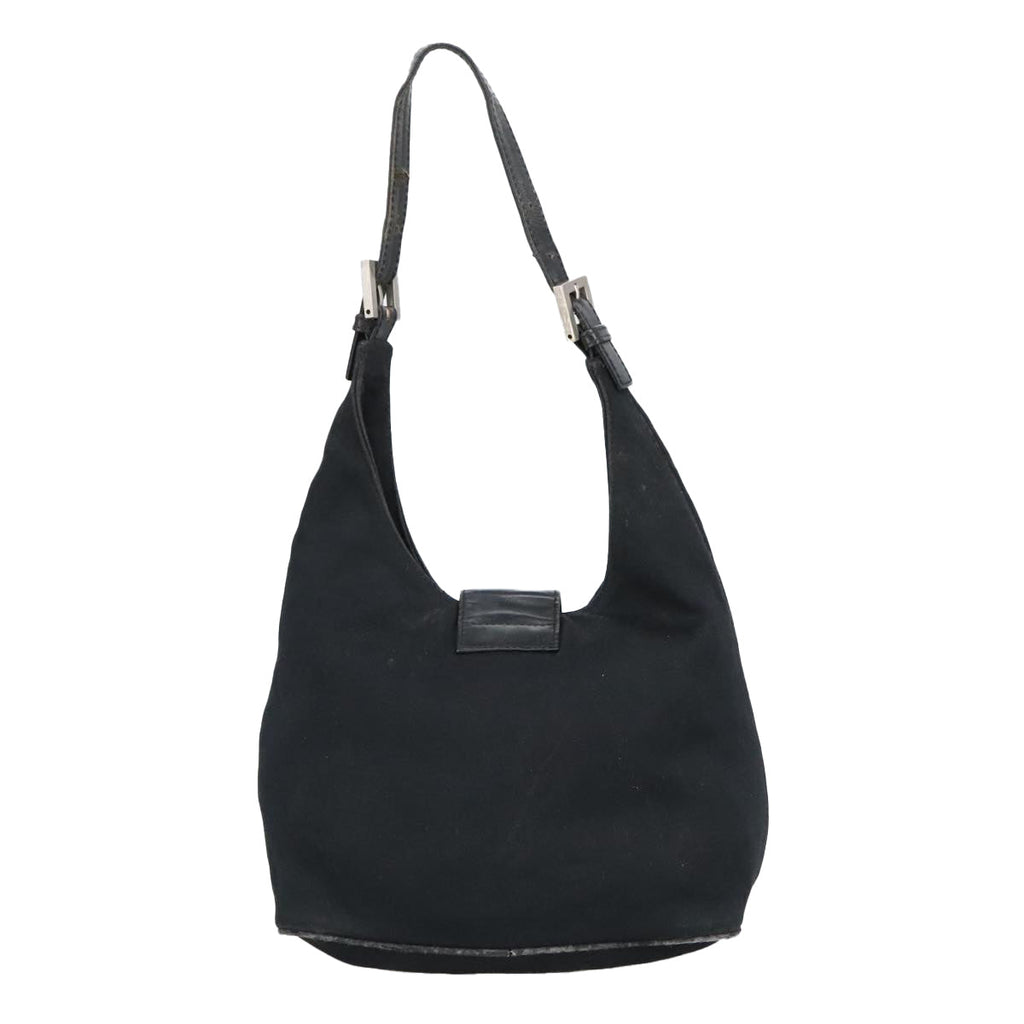 FENDI Mamma Baguette Shoulder Bag Nylon Leather Black Silver97412