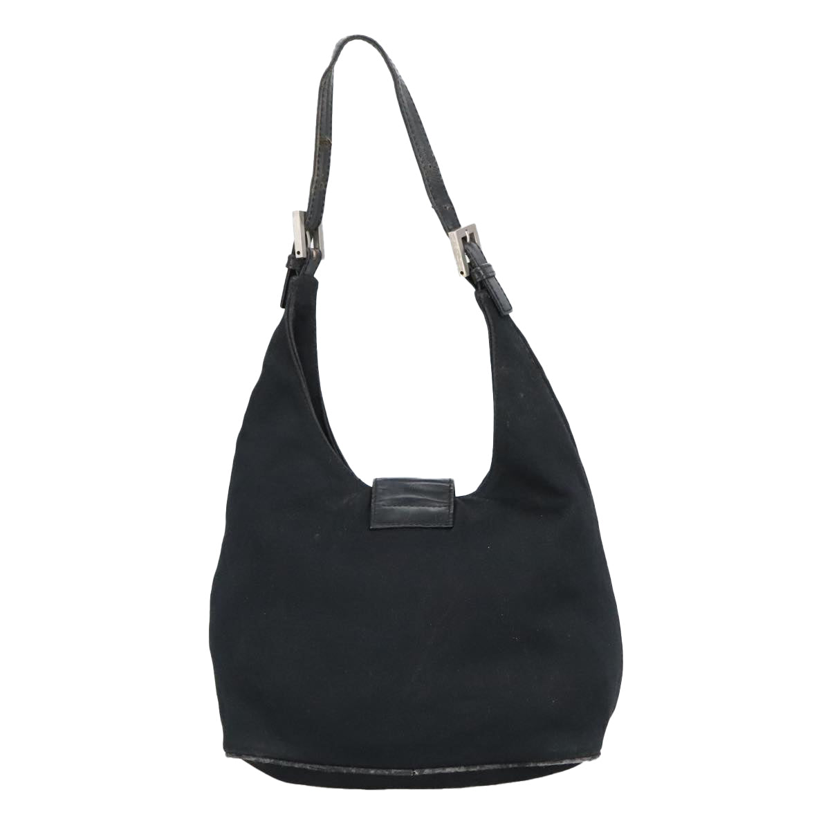 FENDI Mamma Baguette Shoulder Bag Nylon Leather Black Silver97412