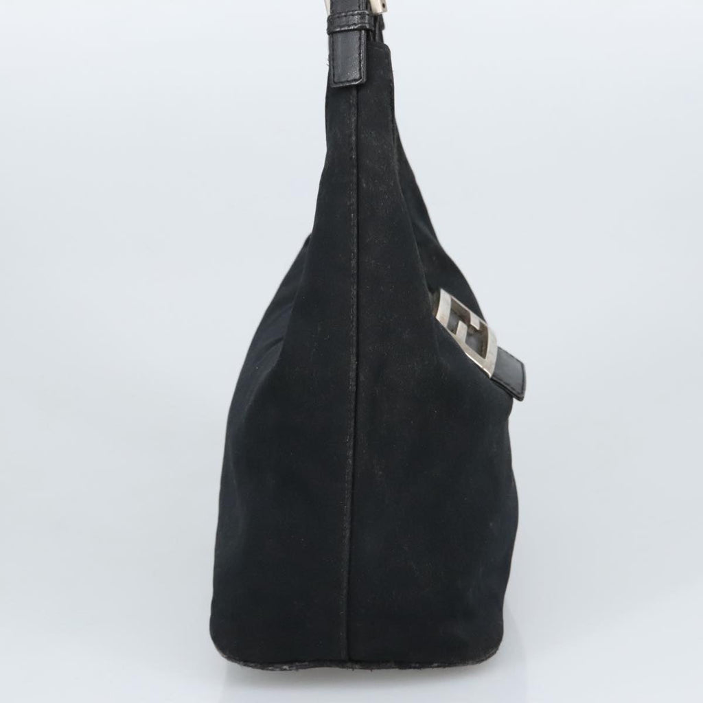 FENDI Mamma Baguette Shoulder Bag Nylon Leather Black Silver97412