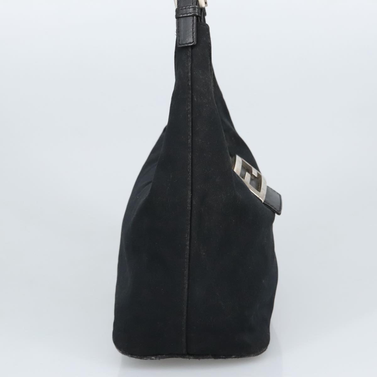 FENDI Mamma Baguette Shoulder Bag Nylon Leather Black Silver97412