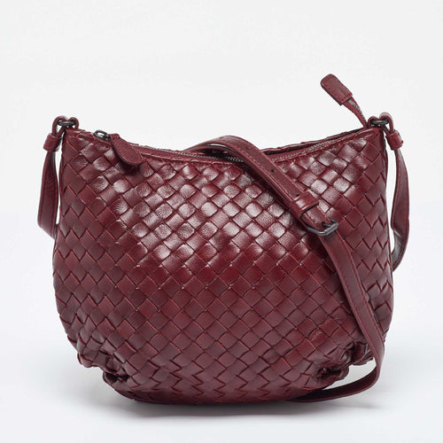 Bottega Veneta Burgundy Leather Top Zip Crossbody Bag