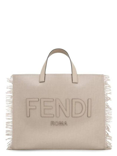 Fendi FF Fabric Tote Bag with Fringes Beige