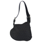 FENDI Zucchino Canvas Shoulder Bag Black Silver97617