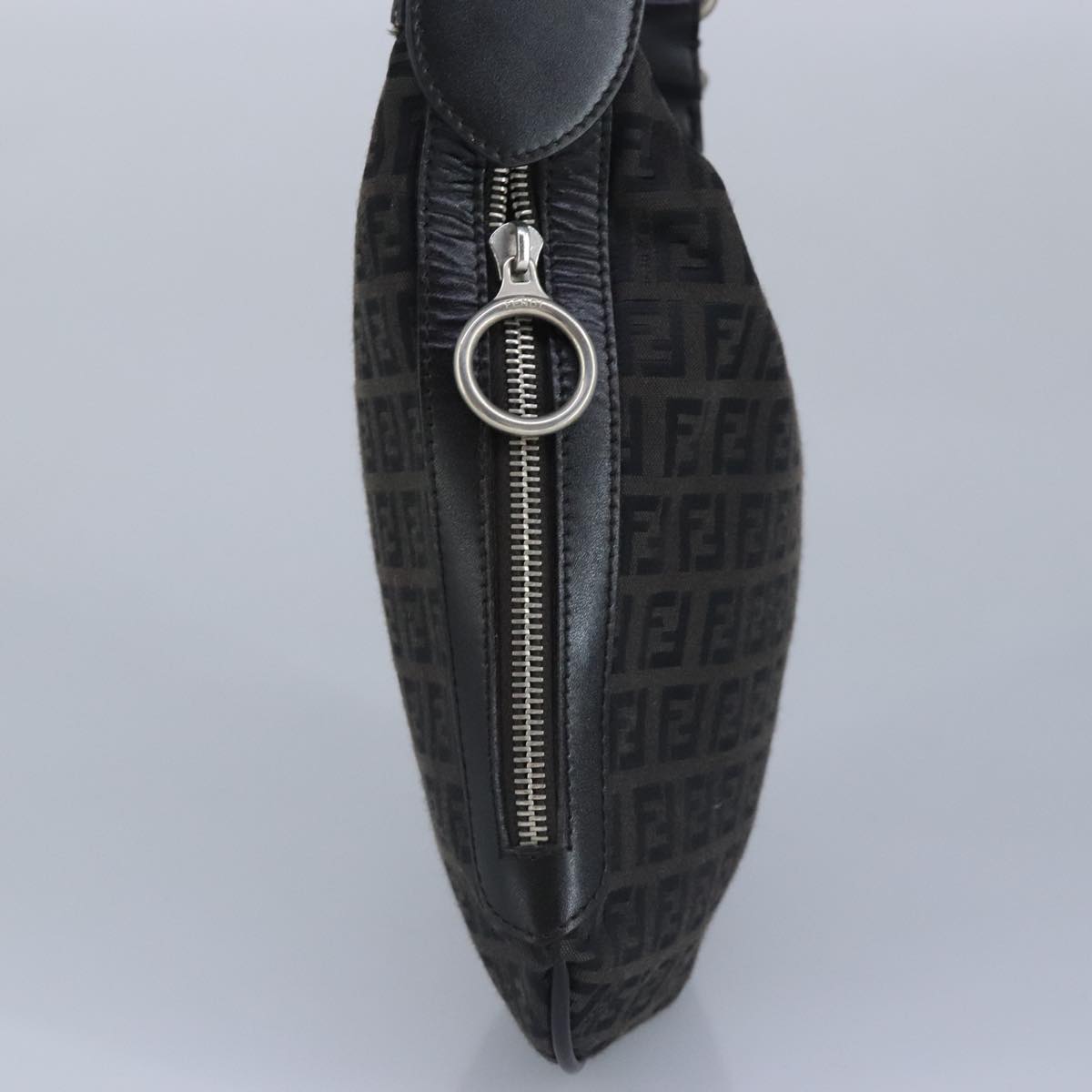 FENDI Zucchino Canvas Shoulder Bag Black Silver97617