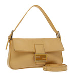 FENDI Mamma Baguette Shoulder Bag Leather 2way Beige Silver97736