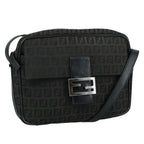FENDI Zucchino Canvas Shoulder Bag Black97778