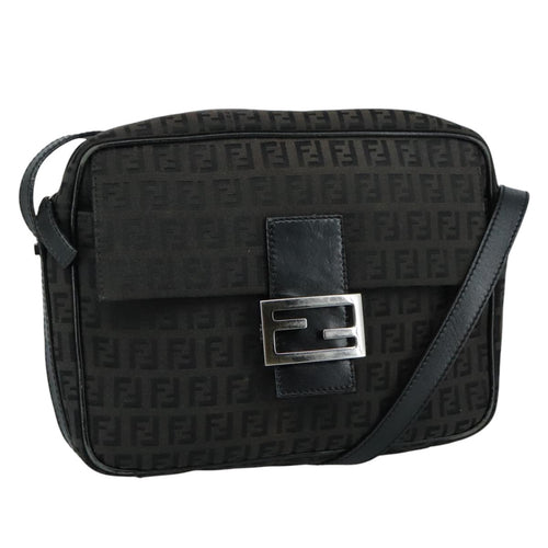 FENDI Zucchino Canvas Shoulder Bag Black97778