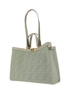 Fendi Logo Pattern Medium Canvas Tote Bag Green