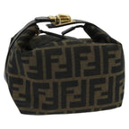 FENDI Zucca Canvas Vanity Hand Bag Brown Black gold97877