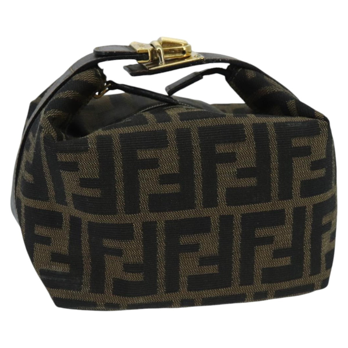FENDI Zucca Canvas Vanity Hand Bag Brown Black gold97877