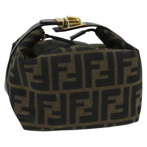 FENDI Zucca Canvas Vanity Hand Bag Brown Black gold97877