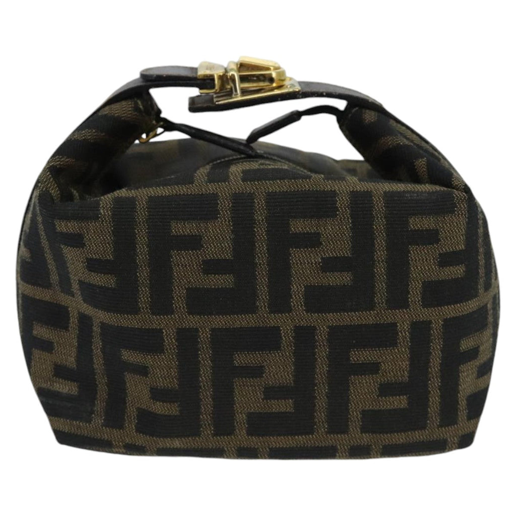 FENDI Zucca Canvas Vanity Hand Bag Brown Black gold97877