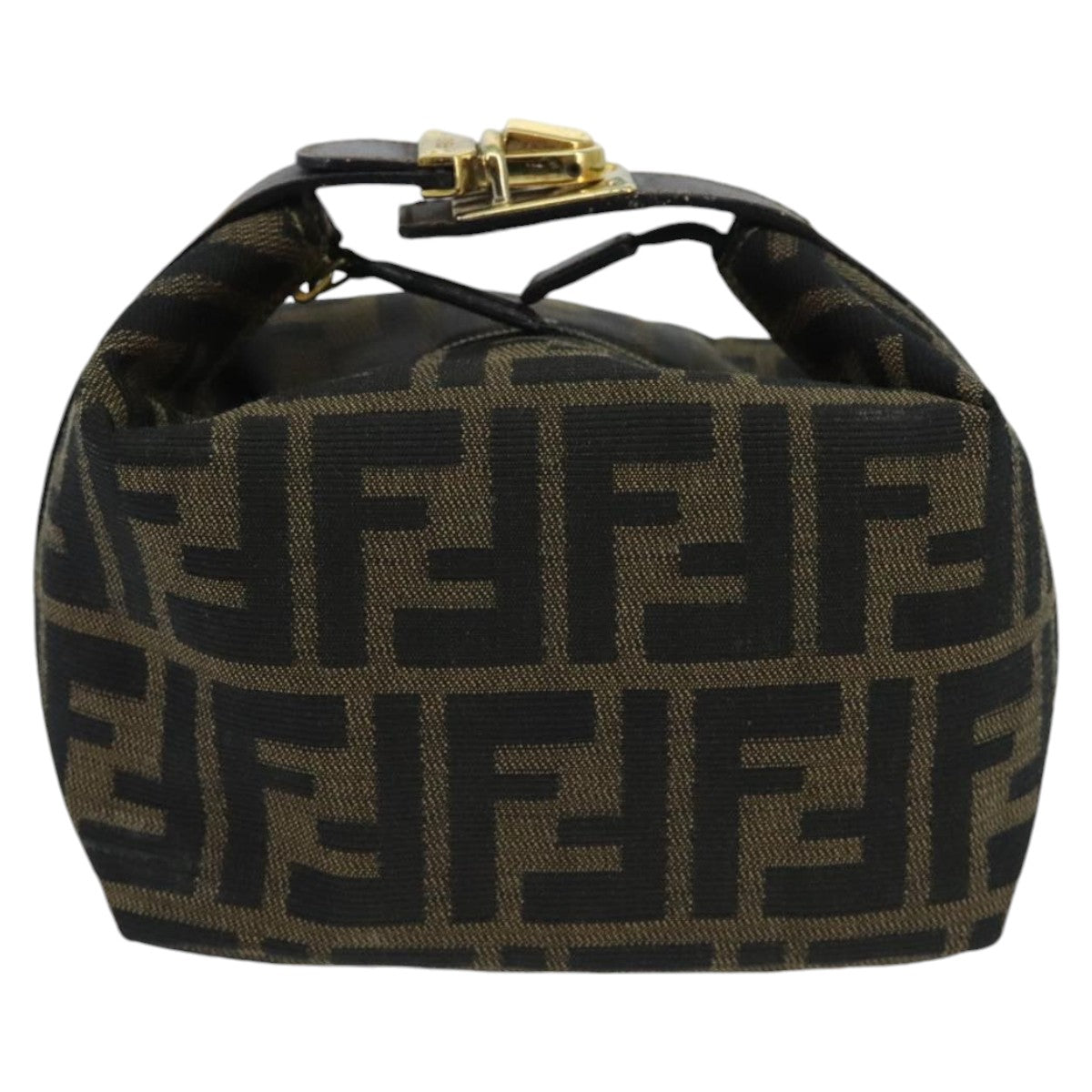 FENDI Zucca Canvas Vanity Hand Bag Brown Black gold97877