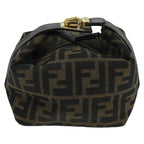 FENDI Zucca Canvas Vanity Hand Bag Brown Black gold97877