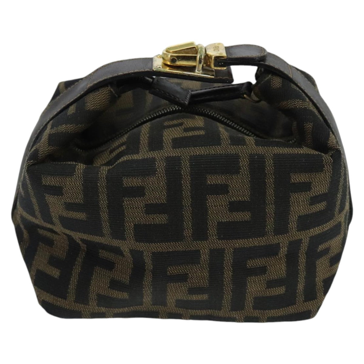 FENDI Zucca Canvas Vanity Hand Bag Brown Black gold97877