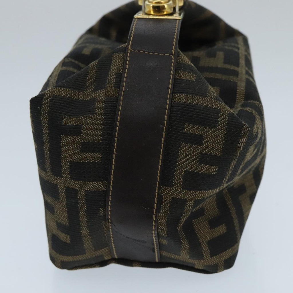 FENDI Zucca Canvas Vanity Hand Bag Brown Black gold97877