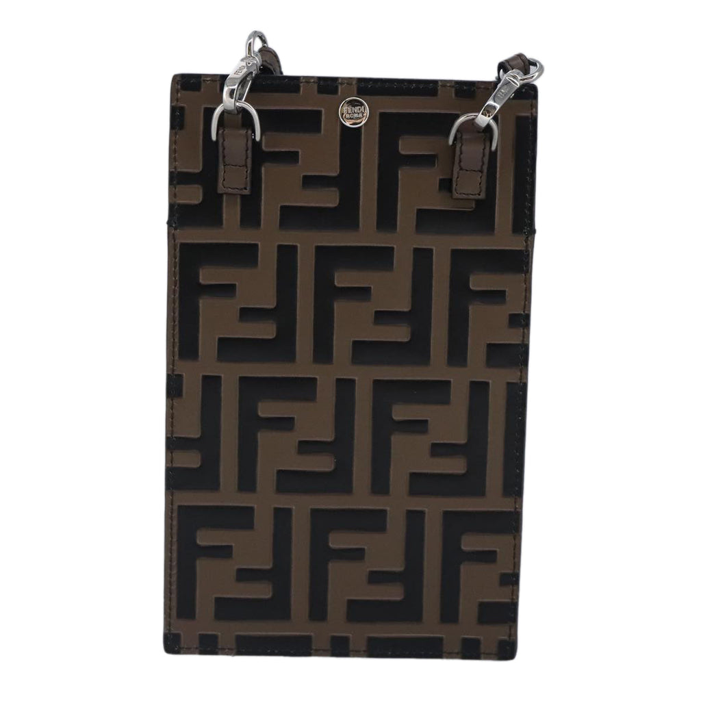 FENDI Zucca Canvas Smartphone Holder Brown Black Silver 7AR737 A5TL97888