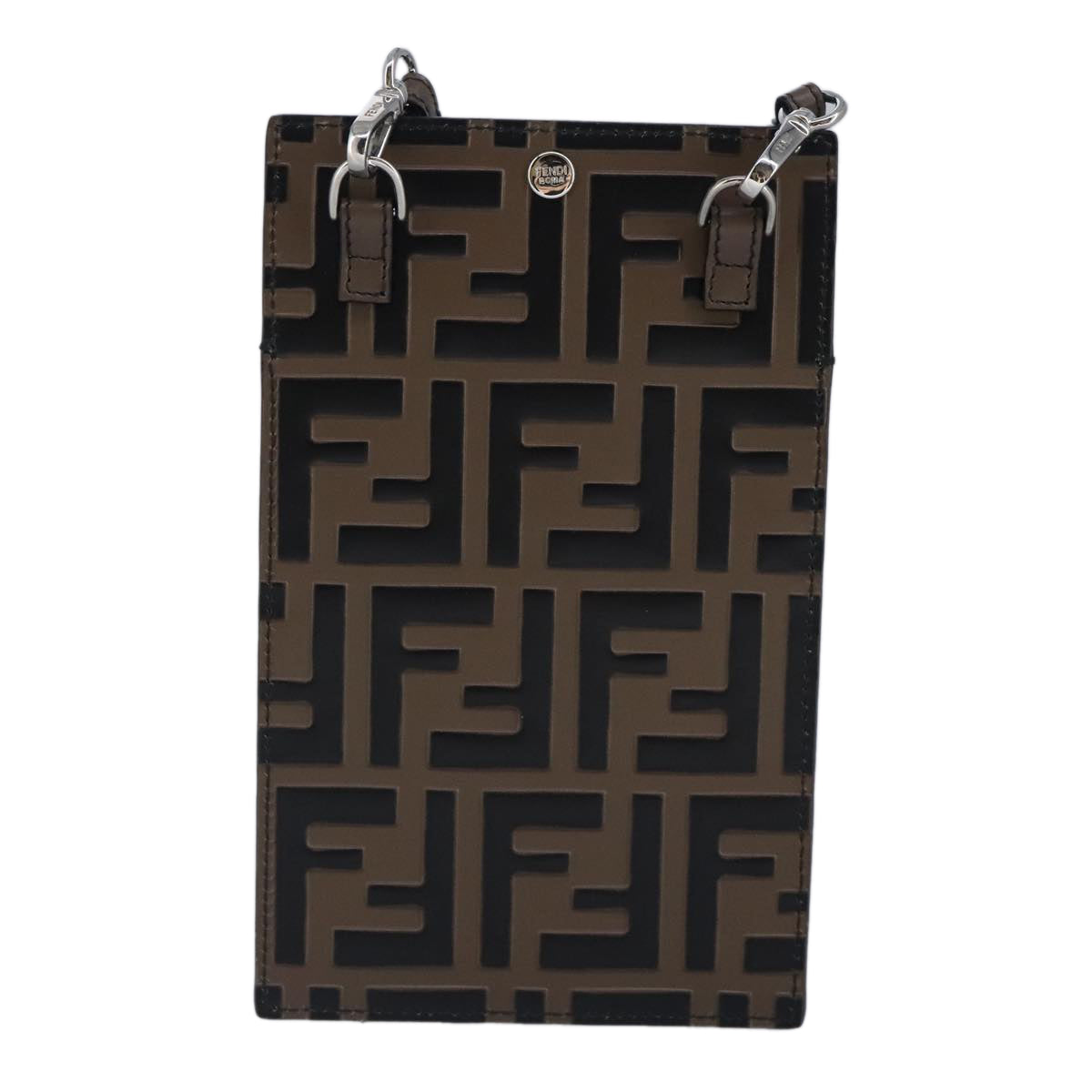 FENDI Zucca Canvas Smartphone Holder Brown Black Silver 7AR737 A5TL97888